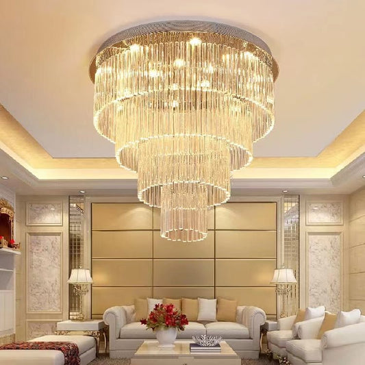 Extra Large Multi-tier Round Flush Mount Light Crystal Rod Chandelier for Living Room/Foyer-Nobipets