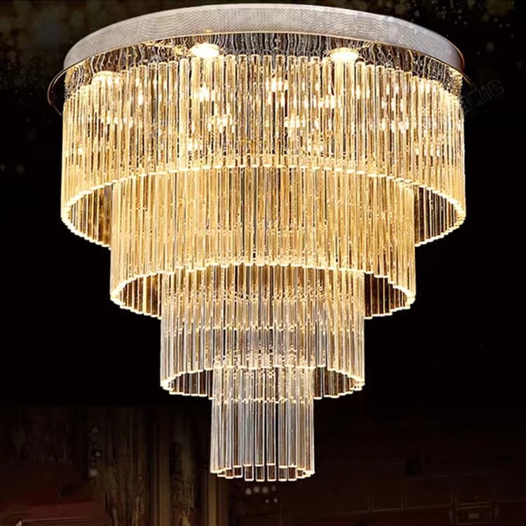 Extra Large Multi-tier Round Flush Mount Light Crystal Rod Chandelier for Living Room/Foyer-Nobipets