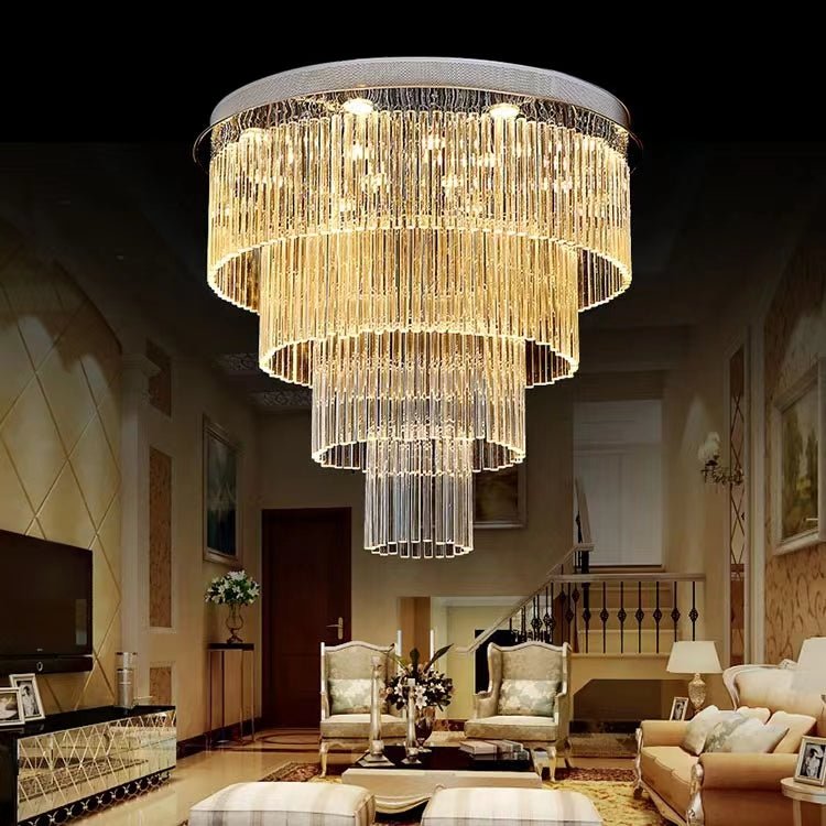 Extra Large Multi-tier Round Flush Mount Light Crystal Rod Chandelier for Living Room/Foyer-Nobipets
