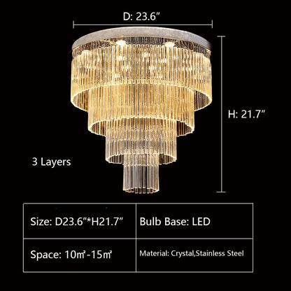 Extra Large Multi-tier Round Flush Mount Light Crystal Rod Chandelier for Living Room/Foyer-Nobipets