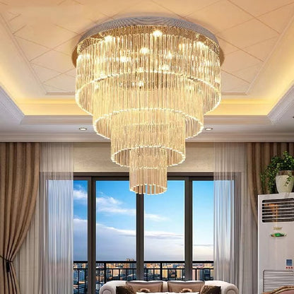 Extra Large Multi-tier Round Flush Mount Light Crystal Rod Chandelier for Living Room/Foyer-Nobipets
