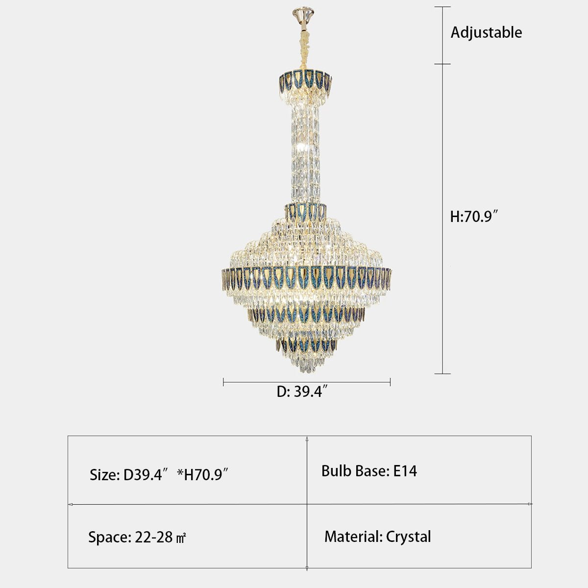 Extra Large Multi-tiered Empire Crystal Chandelier for Big Hallway/Foyer/Staircase-Nobipets