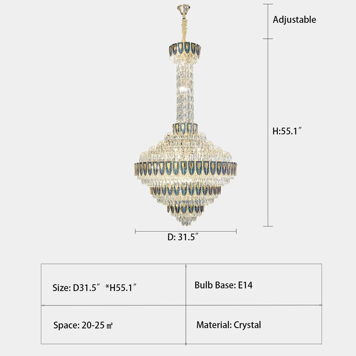Extra Large Multi-tiered Empire Crystal Chandelier for Big Hallway/Foyer/Staircase-Nobipets