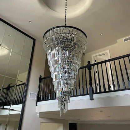 Extra Large Multi-Tiered Spiral Crystal Chandelier In Black Finish-Nobipets