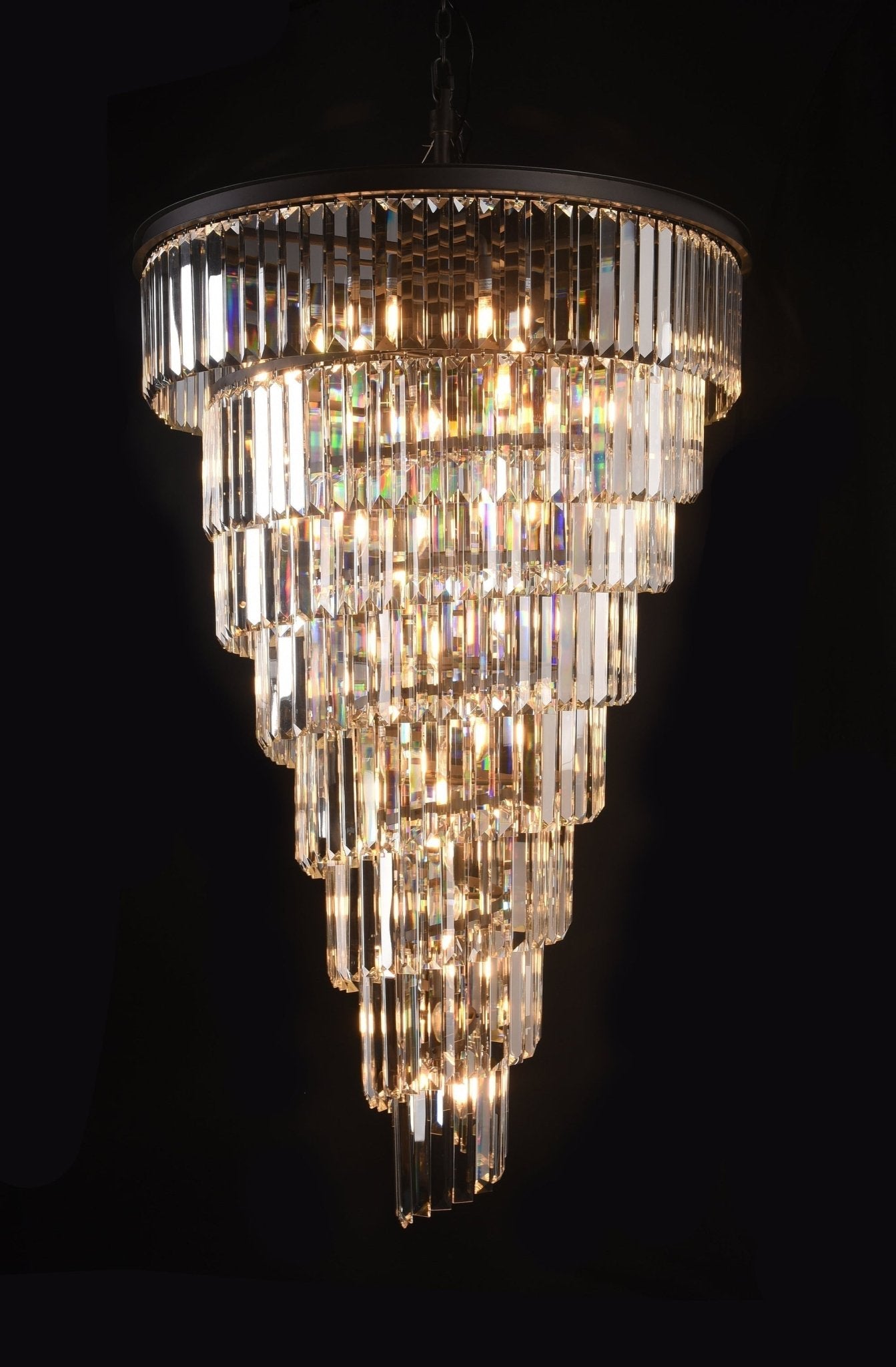 Extra Large Multi-Tiered Spiral Crystal Chandelier In Black Finish-Nobipets