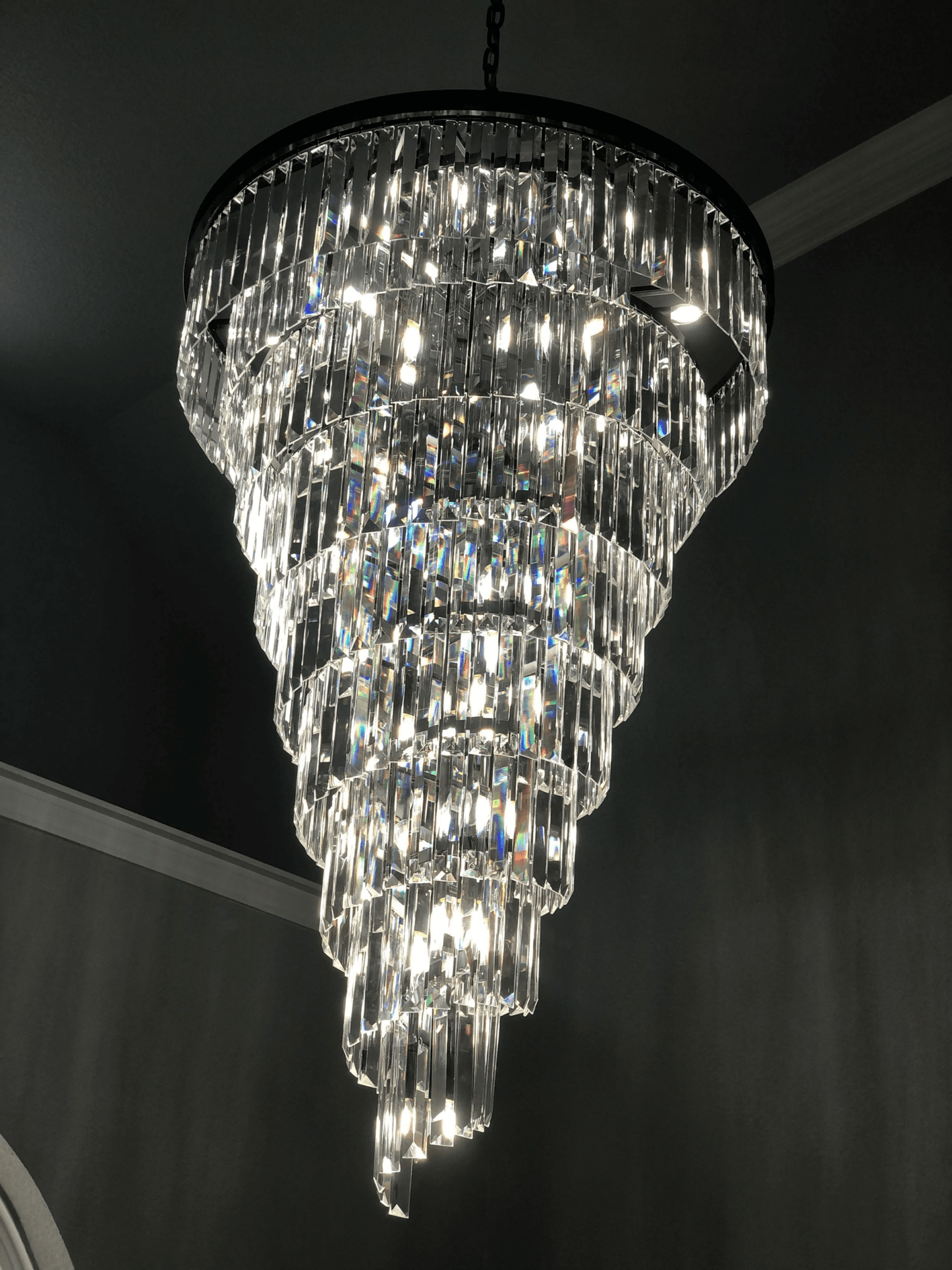 Extra Large Multi-Tiered Spiral Crystal Chandelier In Black Finish-Nobipets