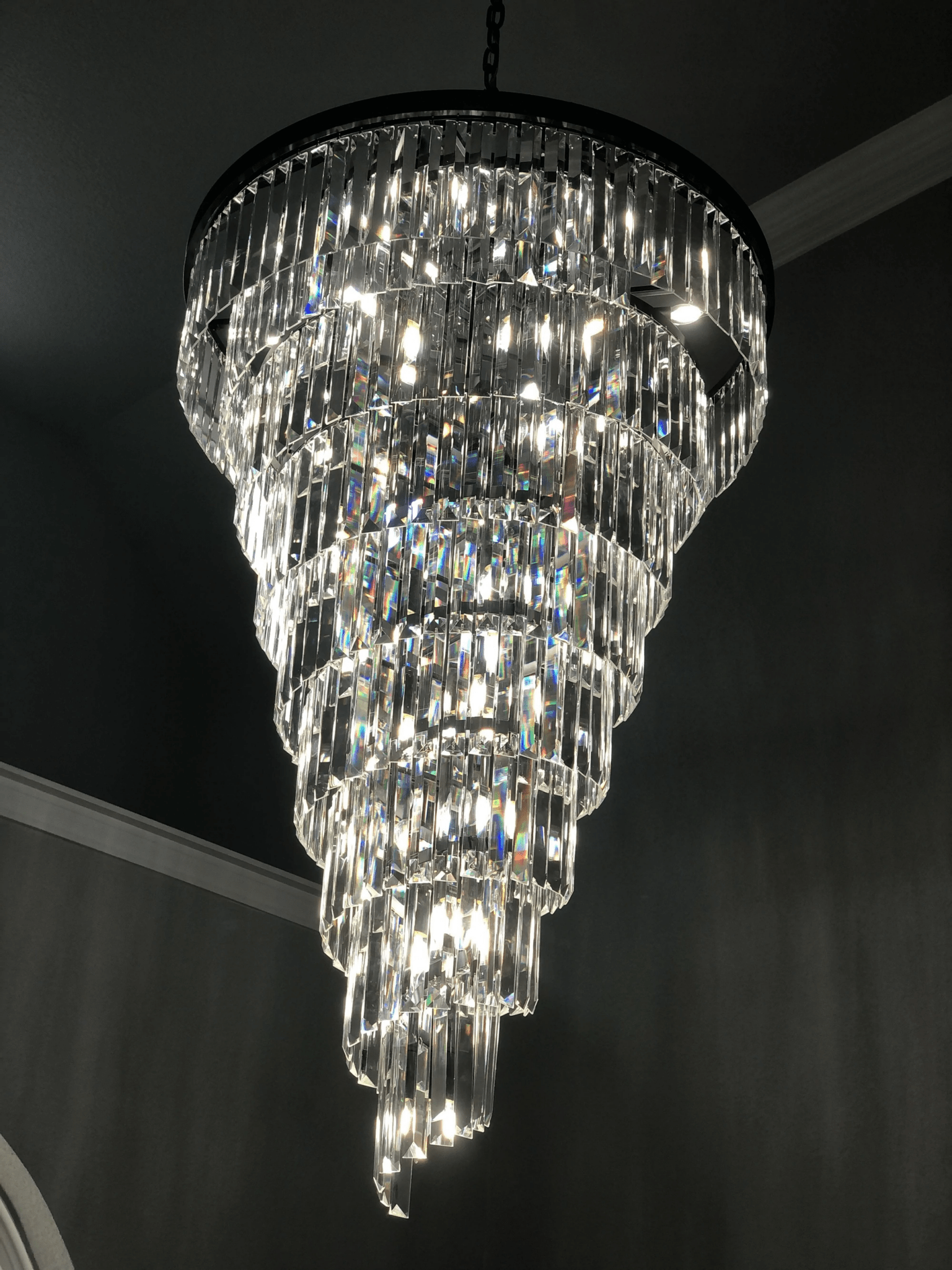Extra Large Multi-Tiered Spiral Crystal Chandelier In Black Finish-Nobipets