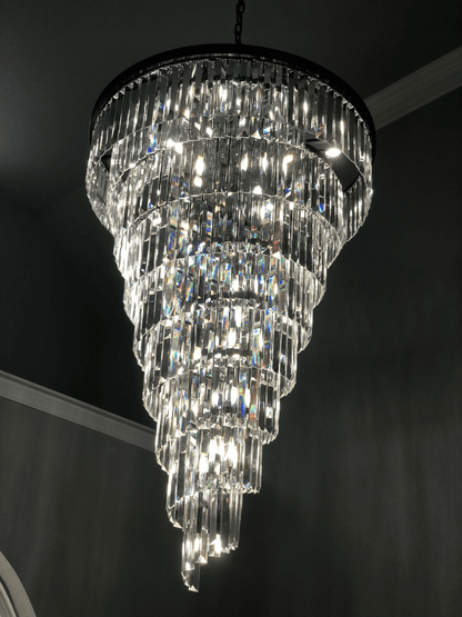 Extra Large Multi-Tiered Spiral Crystal Chandelier In Black Finish-Nobipets