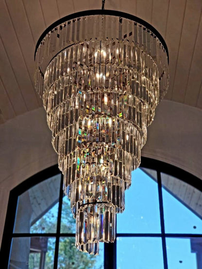 Extra Large Multi-Tiered Spiral Crystal Chandelier In Black Finish-Nobipets