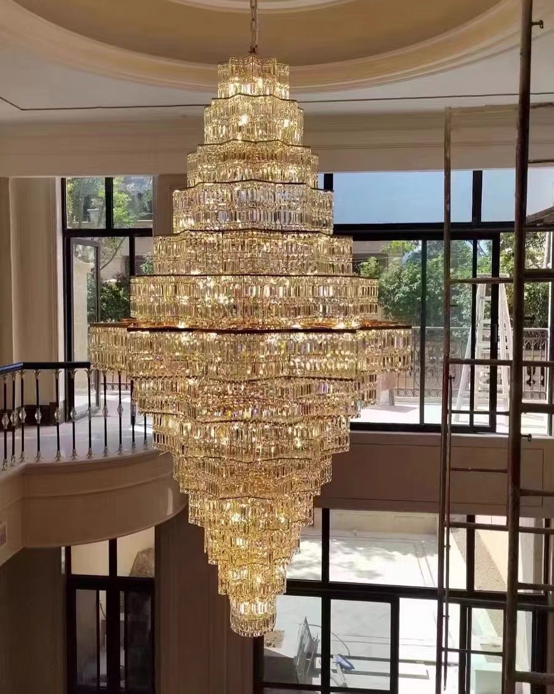Extra Large Plaza Hall Multi-Tier Crystal Chandelier Foyer Living Room Staircase Ceiling Lighting Fixture In Chrome/ Silver Finish-Nobipets
