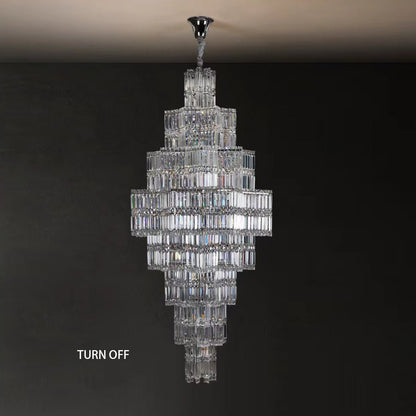 Extra Large Plaza Hall Multi-Tier Crystal Chandelier Foyer Living Room Staircase Ceiling Lighting Fixture In Chrome/ Silver Finish-Nobipets