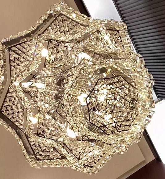 Extra Large Plaza Hall Multi-Tier Crystal Chandelier Foyer Living Room Staircase Ceiling Lighting Fixture In Chrome/ Silver Finish-Nobipets