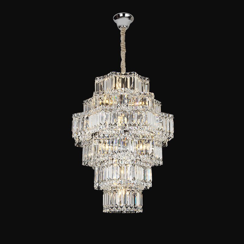 Extra Large Plaza Hall Multi-Tier Crystal Chandelier Foyer Living Room Staircase Ceiling Lighting Fixture In Chrome/ Silver Finish-Nobipets