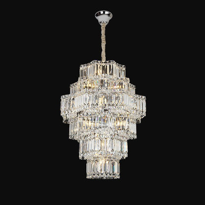 Extra Large Plaza Hall Multi-Tier Crystal Chandelier Foyer Living Room Staircase Ceiling Lighting Fixture In Chrome/ Silver Finish-Nobipets