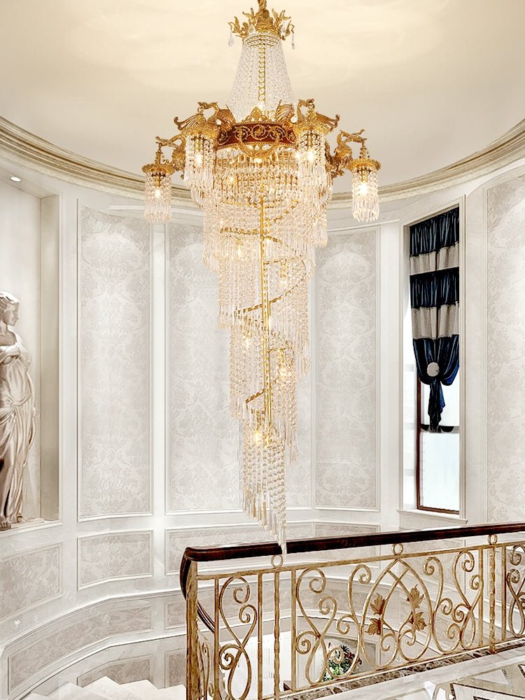 Extra Large Retro Luxury Full Copper Crystal Chandelier for Staircase/ Duplexes/ Villas-Nobipets