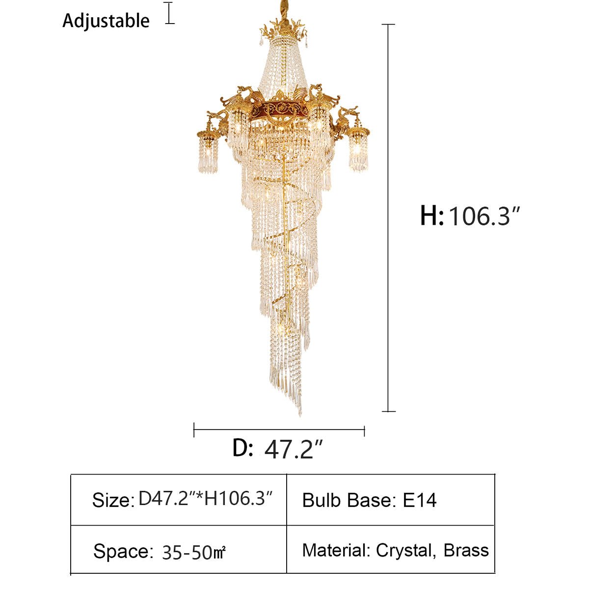 Extra Large Retro Luxury Full Copper Crystal Chandelier for Staircase/ Duplexes/ Villas-Nobipets