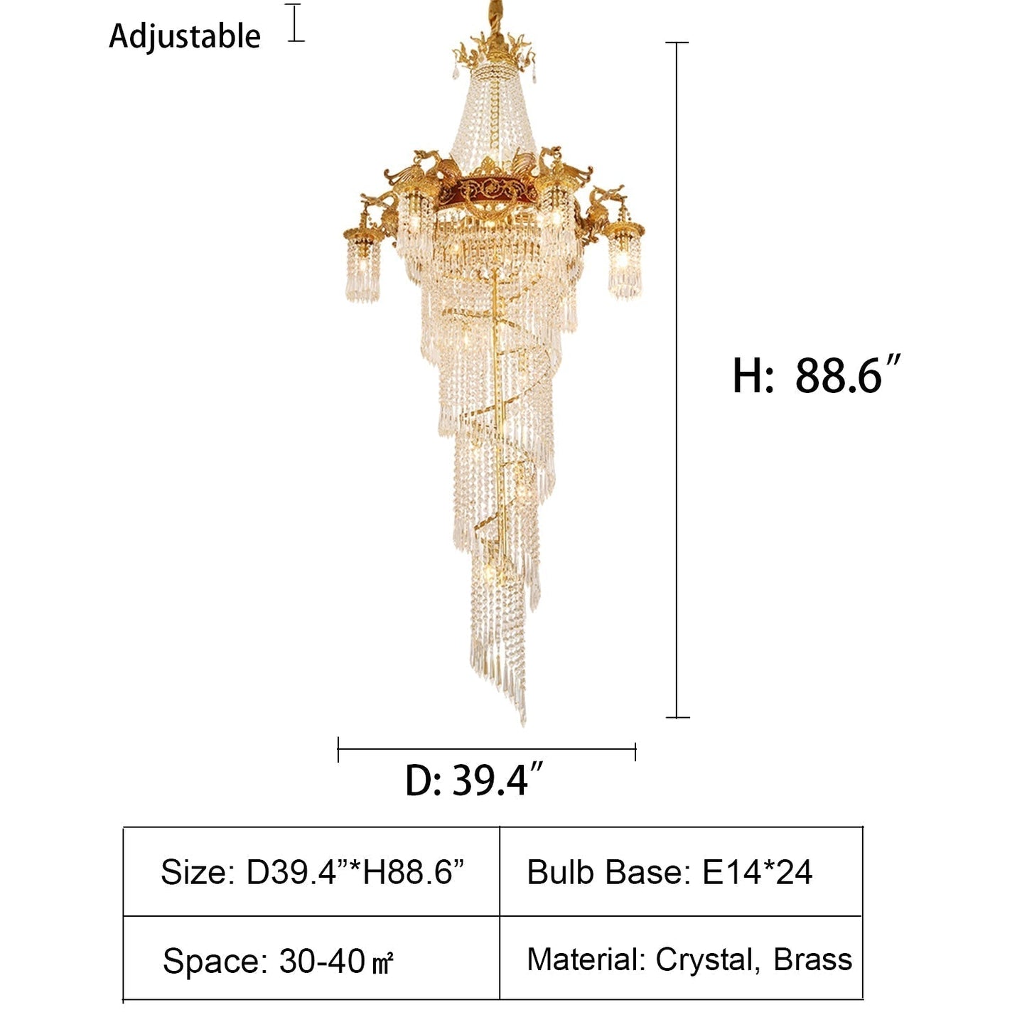 Extra Large Retro Luxury Full Copper Crystal Chandelier for Staircase/ Duplexes/ Villas-Nobipets