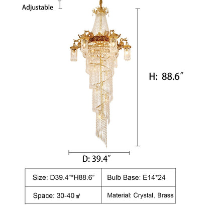 Extra Large Retro Luxury Full Copper Crystal Chandelier for Staircase/ Duplexes/ Villas-Nobipets