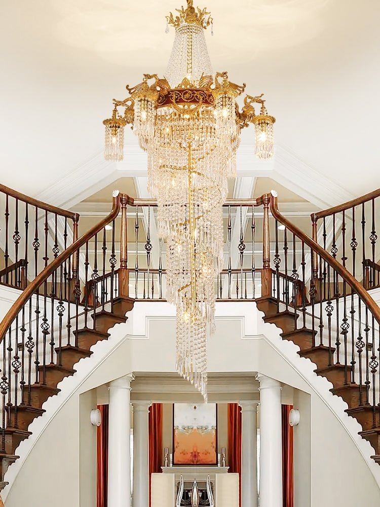 Extra Large Retro Luxury Full Copper Crystal Chandelier for Staircase/ Duplexes/ Villas-Nobipets