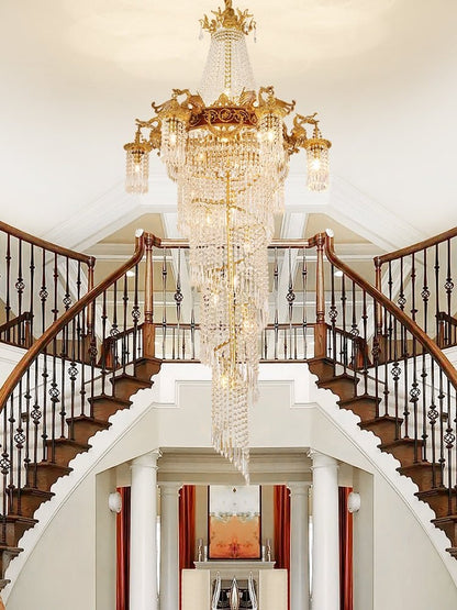 Extra Large Retro Luxury Full Copper Crystal Chandelier for Staircase/ Duplexes/ Villas-Nobipets