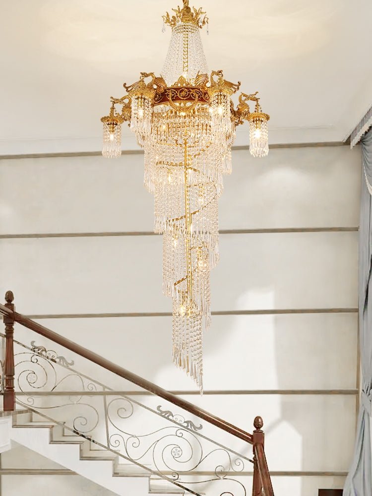 Extra Large Retro Luxury Full Copper Crystal Chandelier for Staircase/ Duplexes/ Villas-Nobipets
