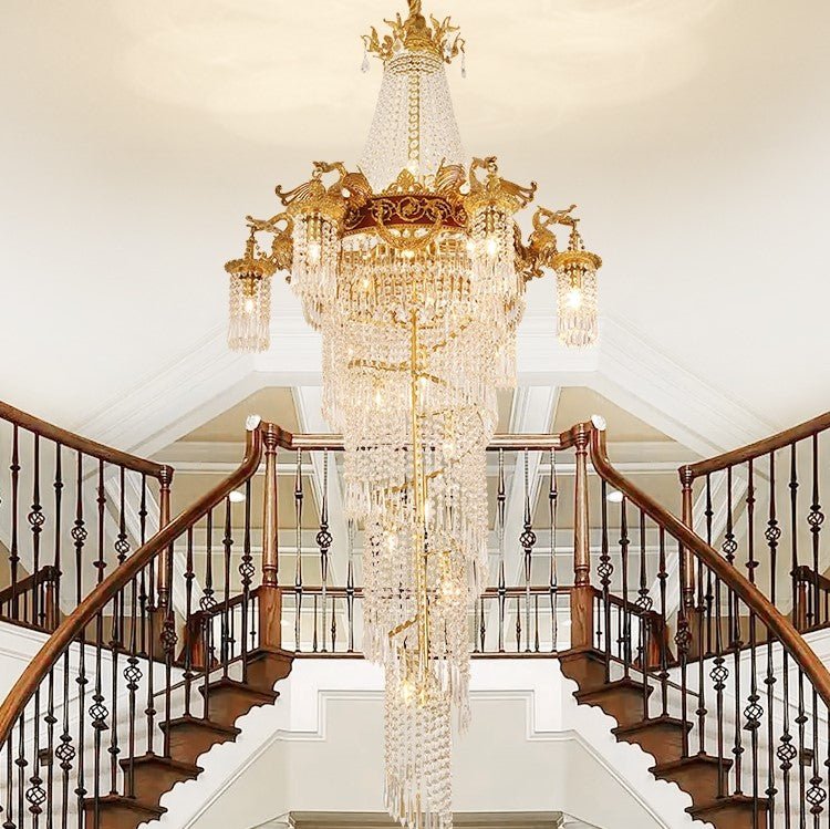 Extra Large Retro Luxury Full Copper Crystal Chandelier for Staircase/ Duplexes/ Villas-Nobipets