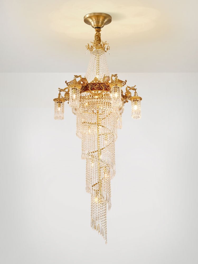 Extra Large Retro Luxury Full Copper Crystal Chandelier for Staircase/ Duplexes/ Villas-Nobipets