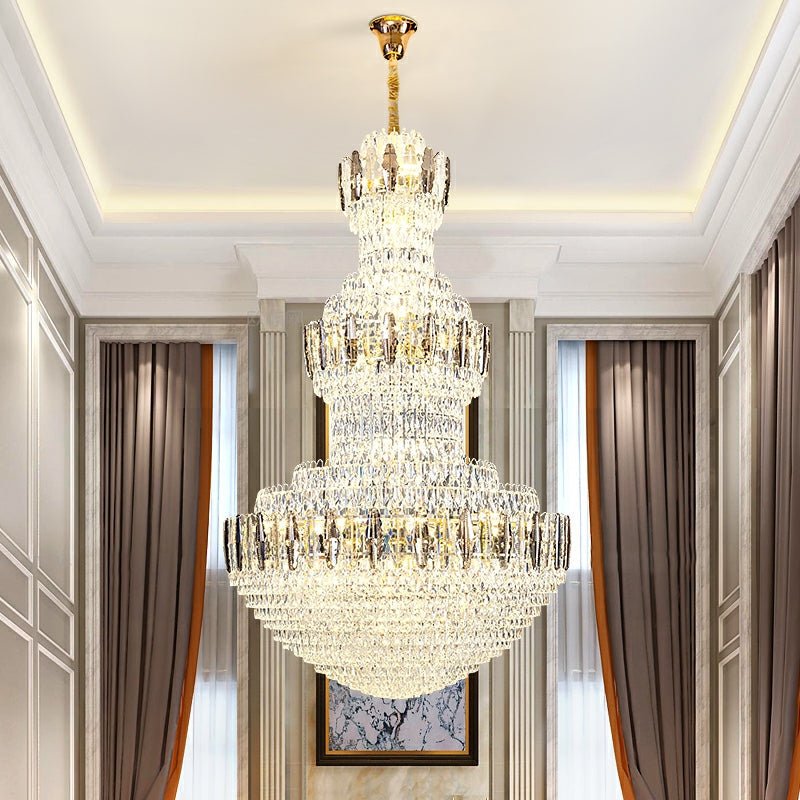 Extra Large Round Crystal Chandelier Luxury Foyer High Ceiling Light Fixture For Living Room/ Hotel Hall Entrance-Nobipets