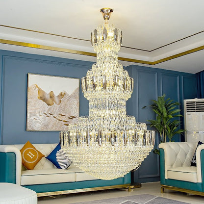 Extra Large Round Crystal Chandelier Luxury Foyer High Ceiling Light Fixture For Living Room/ Hotel Hall Entrance-Nobipets