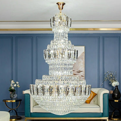 Extra Large Round Crystal Chandelier Luxury Foyer High Ceiling Light Fixture For Living Room/ Hotel Hall Entrance-Nobipets