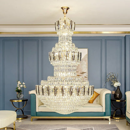 Extra Large Round Crystal Chandelier Luxury Foyer High Ceiling Light Fixture For Living Room/ Hotel Hall Entrance-Nobipets