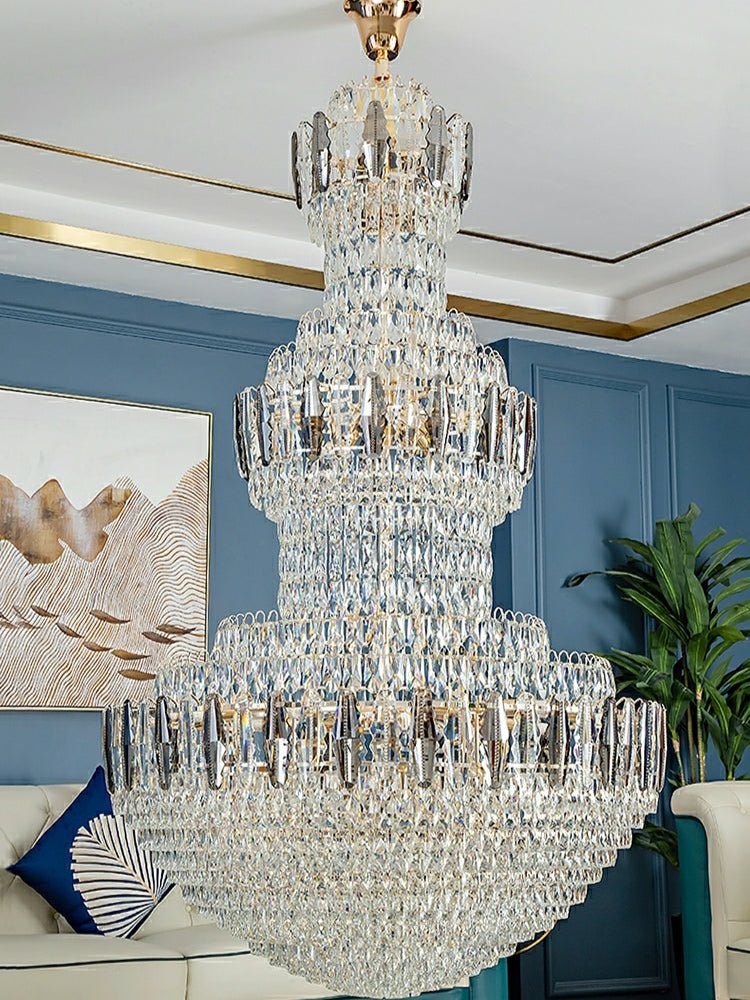 Extra Large Round Crystal Chandelier Luxury Foyer High Ceiling Light Fixture For Living Room/ Hotel Hall Entrance-Nobipets