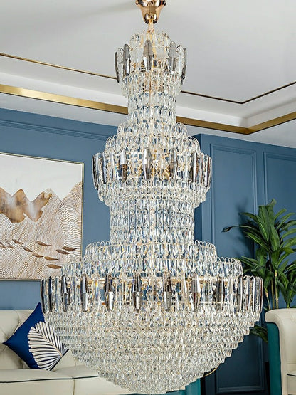 Extra Large Round Crystal Chandelier Luxury Foyer High Ceiling Light Fixture For Living Room/ Hotel Hall Entrance-Nobipets