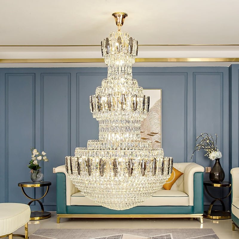 Extra Large Round Crystal Chandelier Luxury Foyer High Ceiling Light Fixture For Living Room/ Hotel Hall Entrance-Nobipets