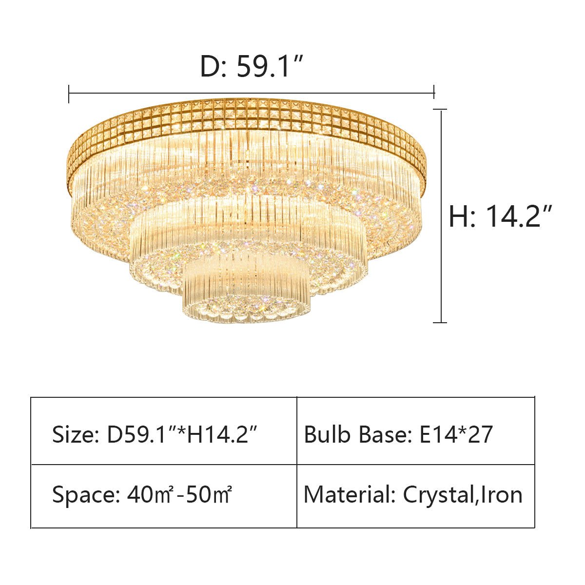 Extra Large Three Layers Round Luxury Flush Mounted Crystal Chandelier for Living Room-Nobipets