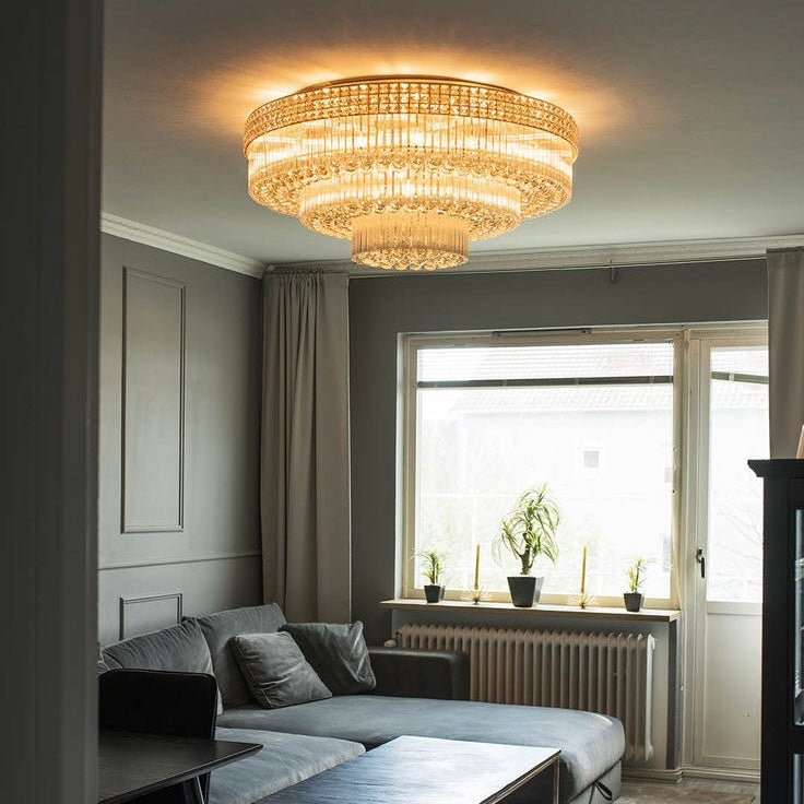 Extra Large Three Layers Round Luxury Flush Mounted Crystal Chandelier for Living Room-Nobipets