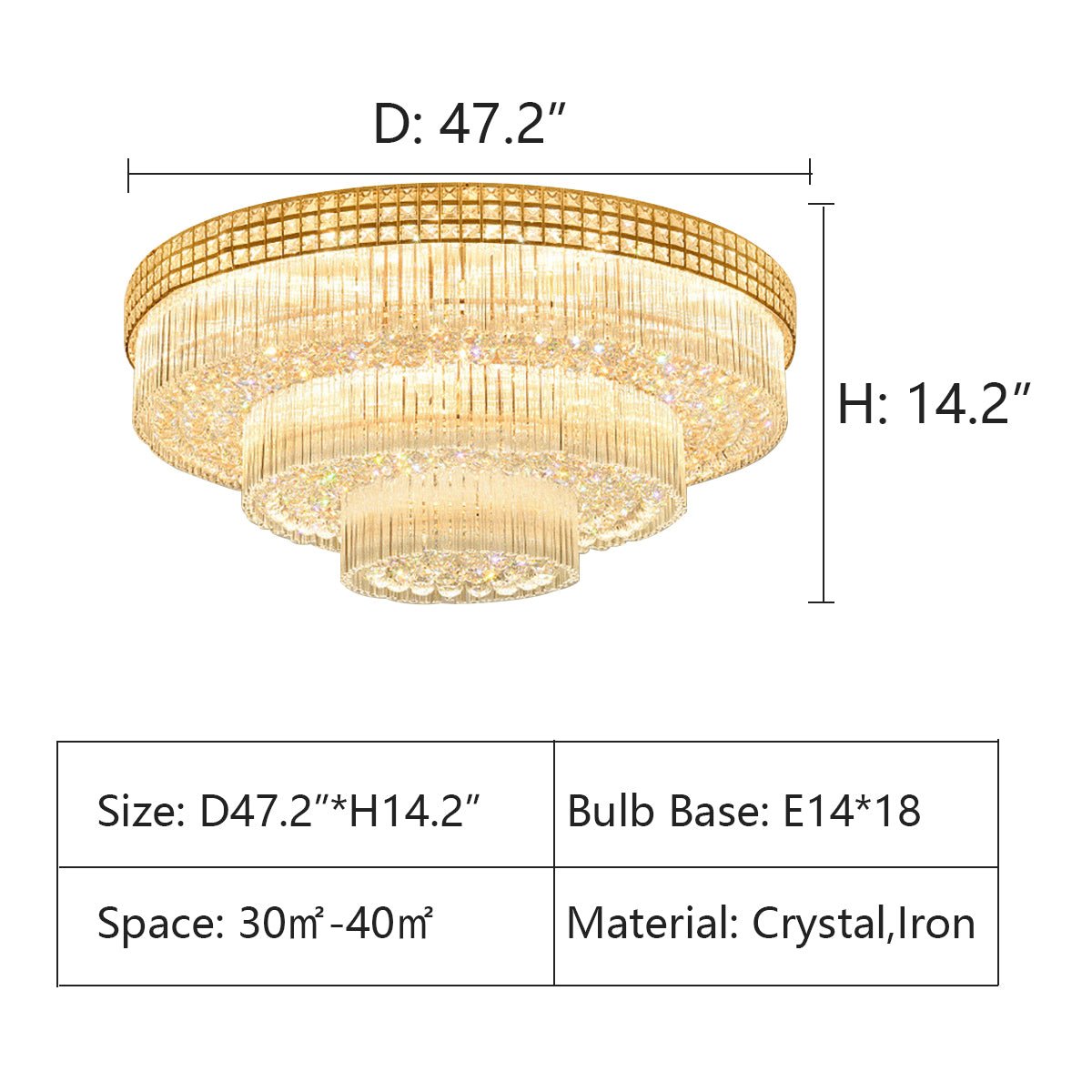 Extra Large Three Layers Round Luxury Flush Mounted Crystal Chandelier for Living Room-Nobipets