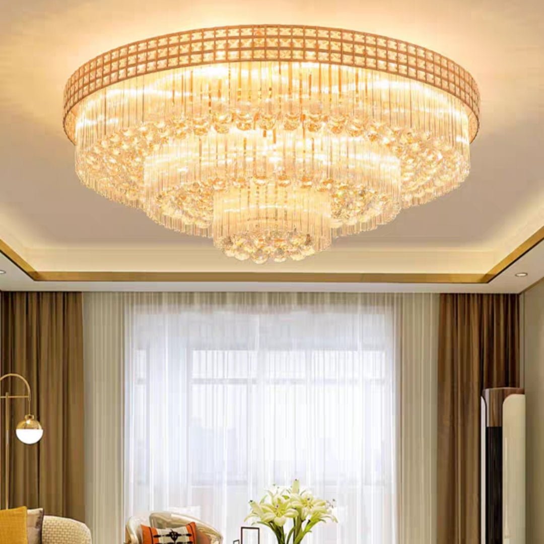 Extra Large Three Layers Round Luxury Flush Mounted Crystal Chandelier for Living Room-Nobipets