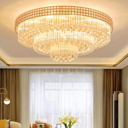 Extra Large Three Layers Round Luxury Flush Mounted Crystal Chandelier for Living Room-Nobipets