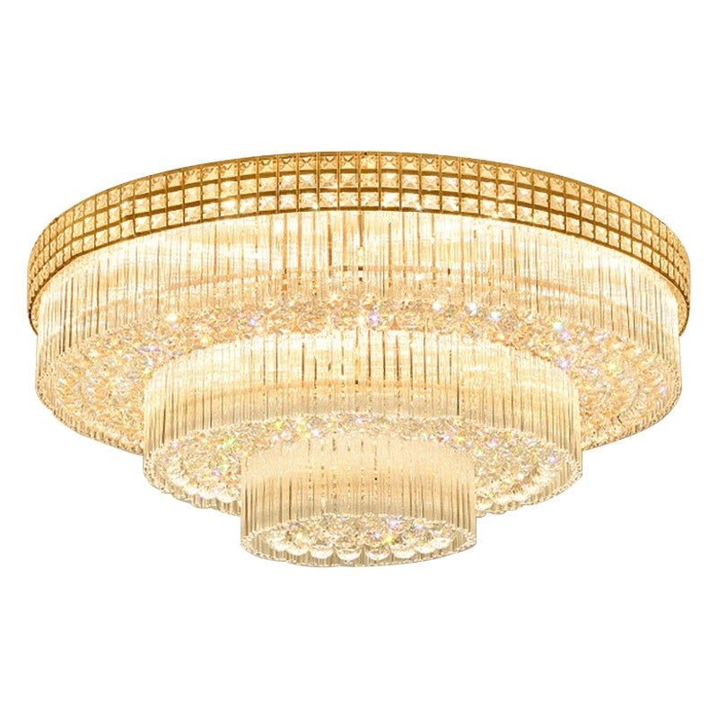Extra Large Three Layers Round Luxury Flush Mounted Crystal Chandelier for Living Room-Nobipets