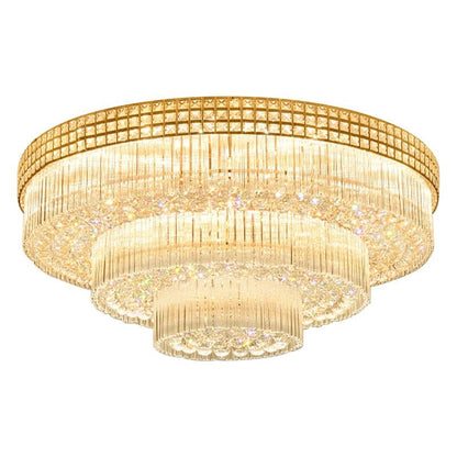 Extra Large Three Layers Round Luxury Flush Mounted Crystal Chandelier for Living Room-Nobipets