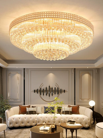 Extra Large Three Layers Round Luxury Flush Mounted Crystal Chandelier for Living Room-Nobipets