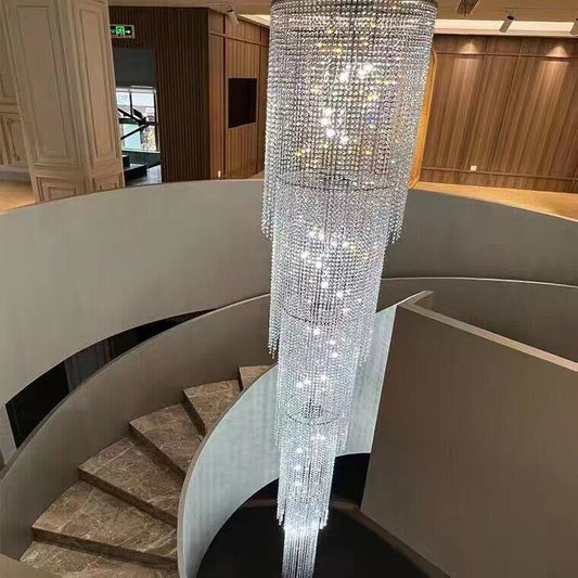 Extra Long Luxury Crystal Chandelier For Staircase / 2 Story Multi-layered Long Light Fixture-Nobipets