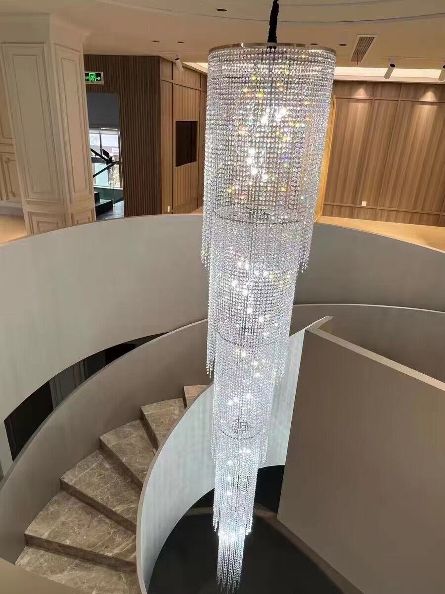 Extra Long Luxury Crystal Chandelier For Staircase / 2 Story Multi-layered Long Light Fixture-Nobipets