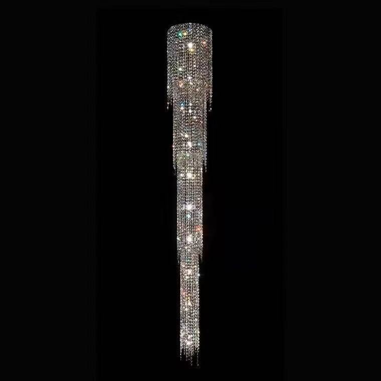 Extra Long Luxury Crystal Chandelier For Staircase / 2 Story Multi-layered Long Light Fixture-Nobipets