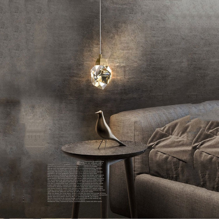 Faceted Crystal Masonry Pendant Light, Brass