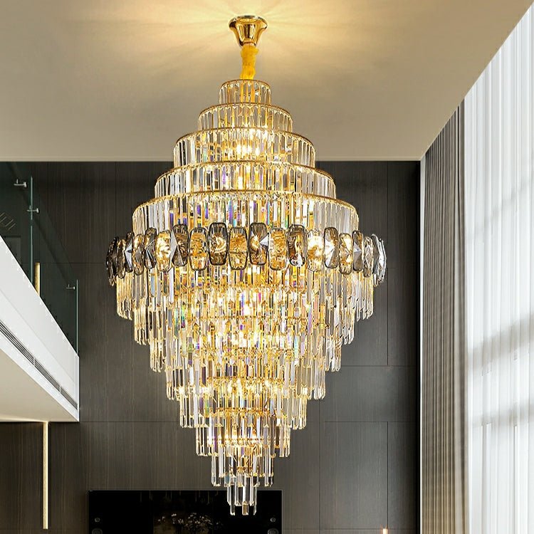 Fashion Large Staircase Chandelier For Foyer Living Room Entrance Crystal Ceiling Light Fixture In Gold Finish-Nobipets