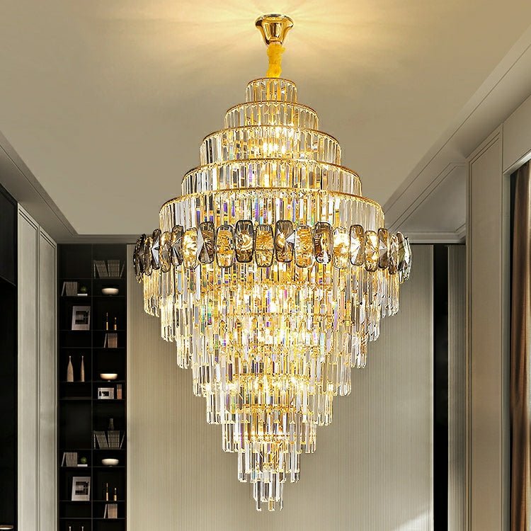 Fashion Large Staircase Chandelier For Foyer Living Room Entrance Crystal Ceiling Light Fixture In Gold Finish-Nobipets