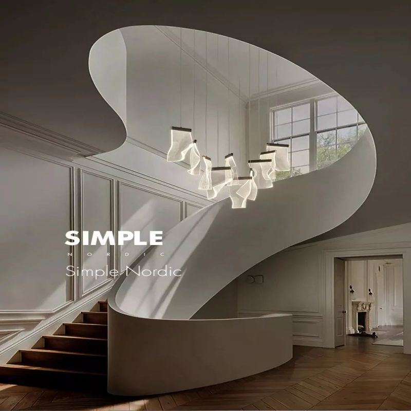 Flame Round Chandelier For Staircase-Nobipets