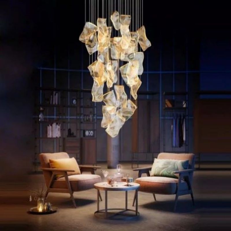 Flame Round Chandelier For Staircase-Nobipets